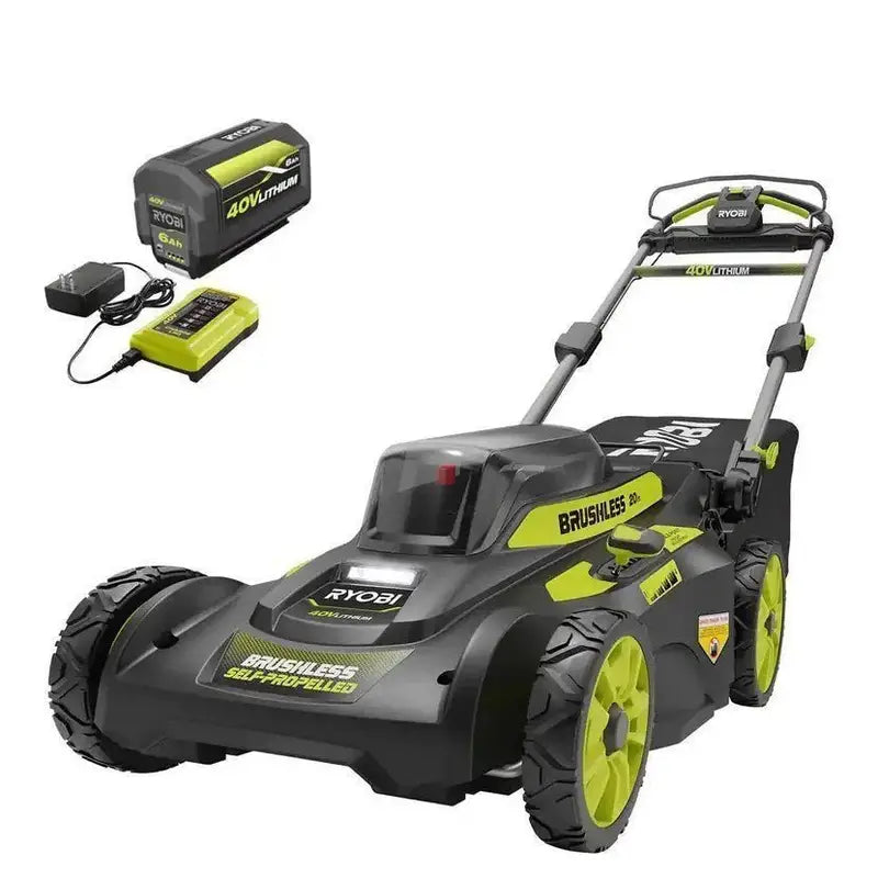 RYOBI 40V Brushless 20 in. Cordless Walk Behind Self-Propelled Lawn Mower with 6.0 Ah Battery & Charger – Bitz & Buttons