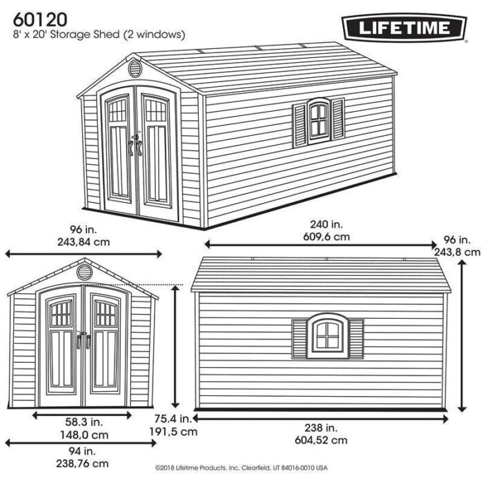 D 8 ft. x 20 ft. Plastic Outdoor Storage Shed – Double Doors, Lockable, Water-Resistant & UV-Protected
