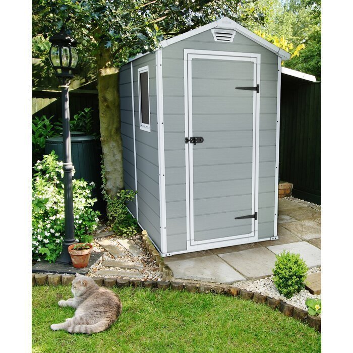 Keter Manor 4 ft. x 6 ft. Vertical Resin Outdoor Storage Shed – Weather-Resistant, UV-Protected, Lockable, Compact Tool & Garden Shed