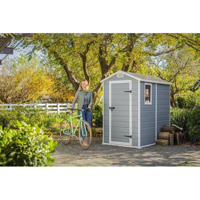 Keter Manor 4 ft. x 6 ft. Vertical Resin Outdoor Storage Shed – Weather-Resistant, UV-Protected, Lockable, Compact Tool & Garden Shed