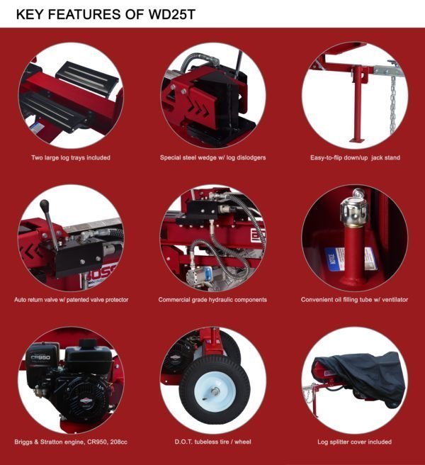 Boss Industrial 25 Ton Horizontal Vertical Gas Wood Splitter (WD25T) – Bitz & Buttons